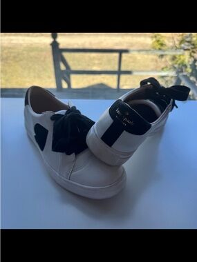 kate spade White Leather Sneakers with Black Heart and Bow Accent